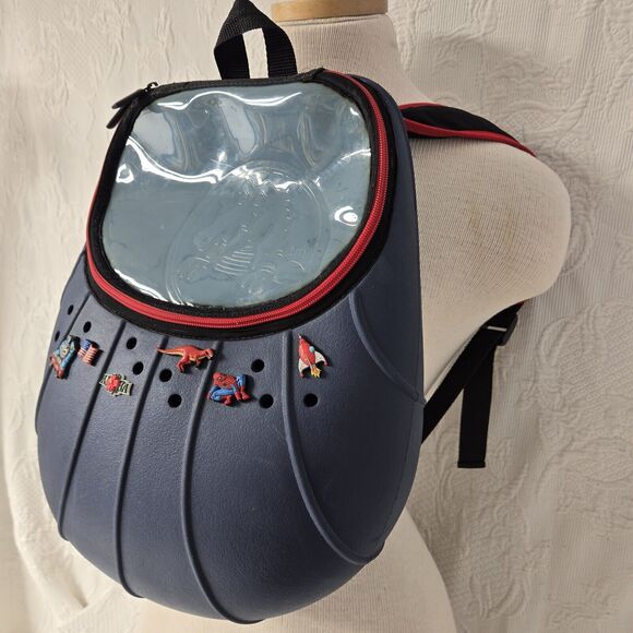 Rare Round Crocs Backpack Clear Blue Croslite Holes Jibbitz Embossed School Work - Picture 2 of 5